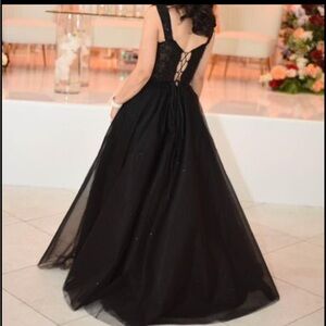 EMBROIDERED OFF SHOULDER TULLE GOWN BY JULIET